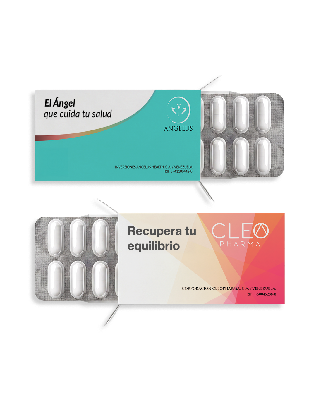 Estuches Angelus Health y Cleo Pharma con blíster